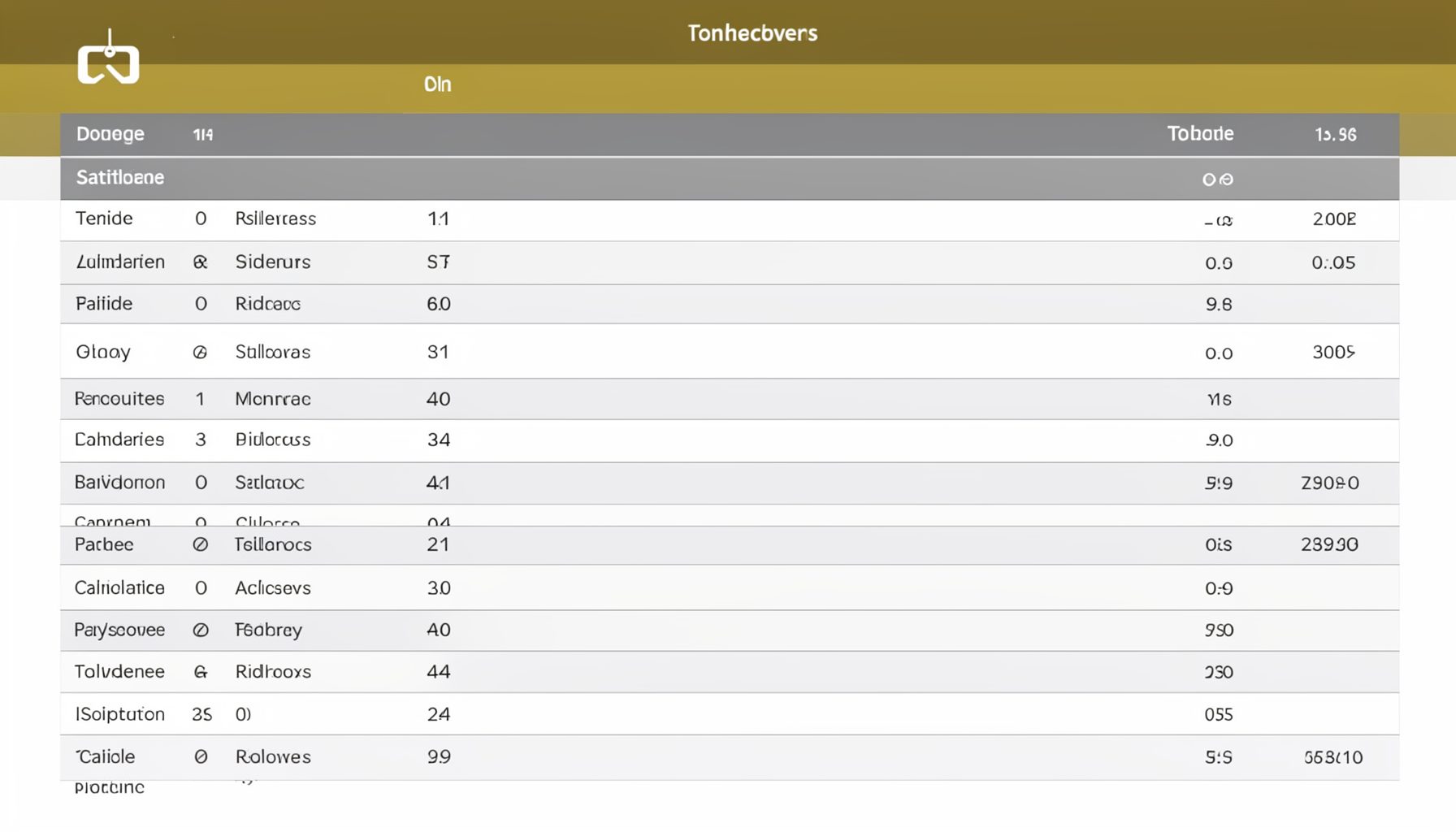 Table of satellite data rows with muted gray and gold header styling